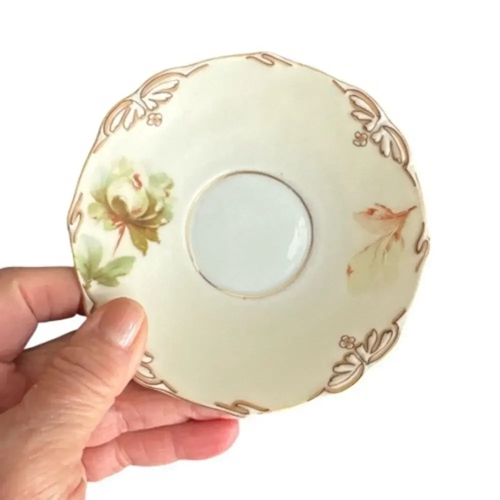 Vintage Silesia Old Ivory VII Art Nouveau Chocolate Cup and Saucer